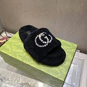 Fortok Gucci GG Logo Wool Slippers Black - 6