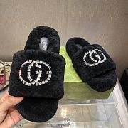 Fortok Gucci GG Logo Wool Slippers Black - 5