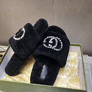 Fortok Gucci GG Logo Wool Slippers Black - 2