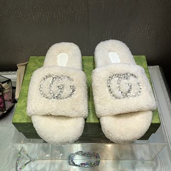 Fortok Gucci GG Logo Wool Slippers White