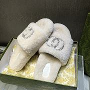 Fortok Gucci GG Logo Wool Slippers White - 3