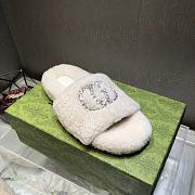 Fortok Gucci GG Logo Wool Slippers White - 2