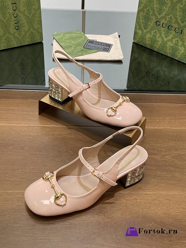 Fortok Gucci Diamond Heel Horsebit Buckle Slingback Light Pink - 1