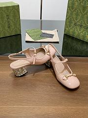 Fortok Gucci Diamond Heel Horsebit Buckle Slingback Light Pink - 4