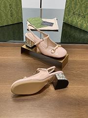 Fortok Gucci Diamond Heel Horsebit Buckle Slingback Light Pink - 3