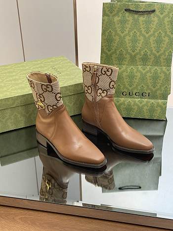 Fortok Gucci Half Horsebit Ankle Boots Brown & Beige 