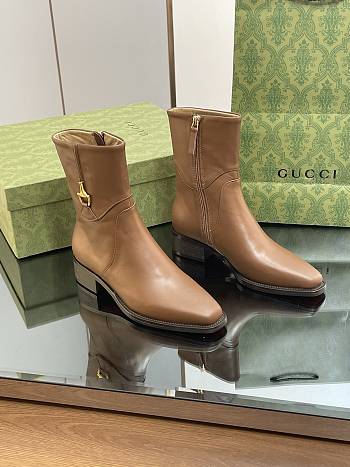 Fortok Gucci Half Horsebit Ankle Boots Brown