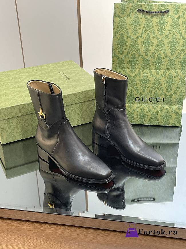 Fortok Gucci Half Horsebit Ankle Boots Black - 1