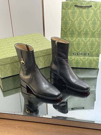 Fortok Gucci Half Horsebit Ankle Boots Black