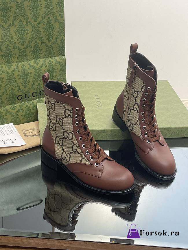 Fortok Gucci GG Lace-up Martin Boots Brown - 1