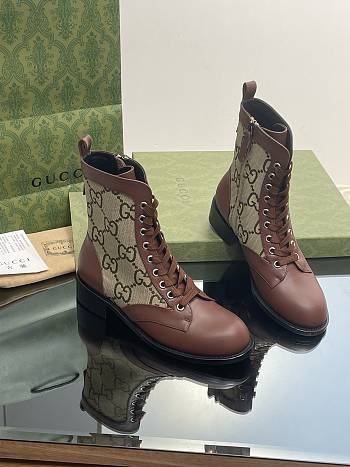 Fortok Gucci GG Lace-up Martin Boots Brown