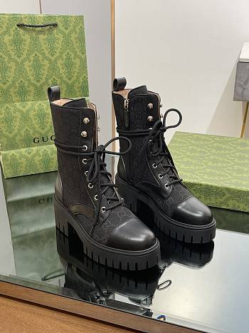 Fortok Gucci GG Lace-up Martin Boots Black