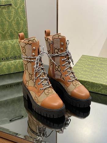 Fortok Gucci Double GG Jacquard Boots Brown & Beige