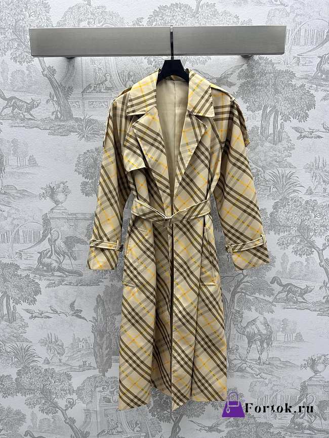 Fortok Burberry Long Check Linen Trench Coat Beige / Black - 1