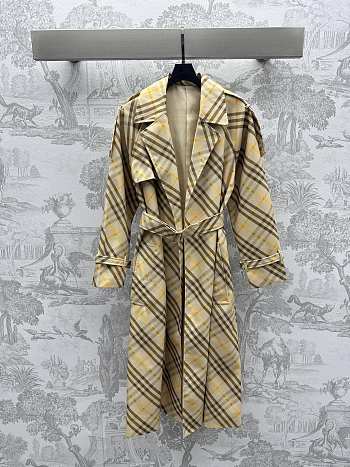 Fortok Burberry Long Check Linen Trench Coat Beige / Black