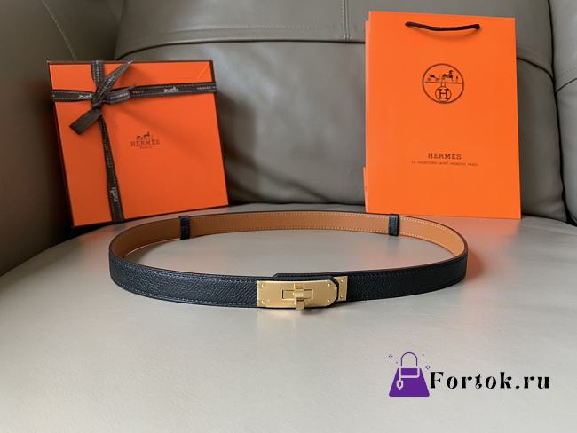 Fortok Hermes Classic 1.8 Kelly Epsom Calfskin Belt Black - 1