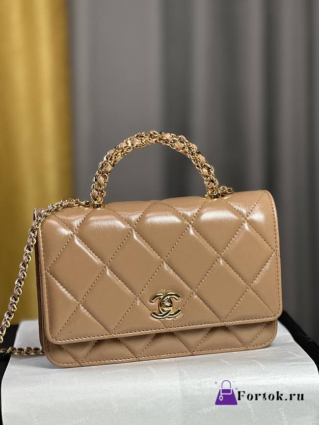 Fortok Chanel 24B twisted Chain Handle Woc Bag Beige 19x12x4.5cm - 1