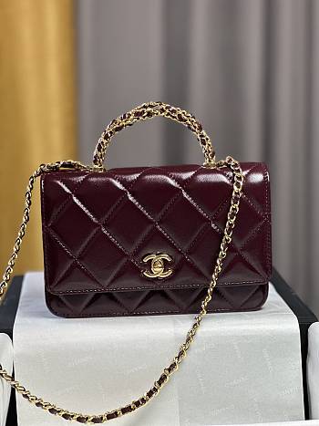 Fortok Chanel 24B twisted Chain Handle Woc Bag Burgundy 19x12x4.5cm