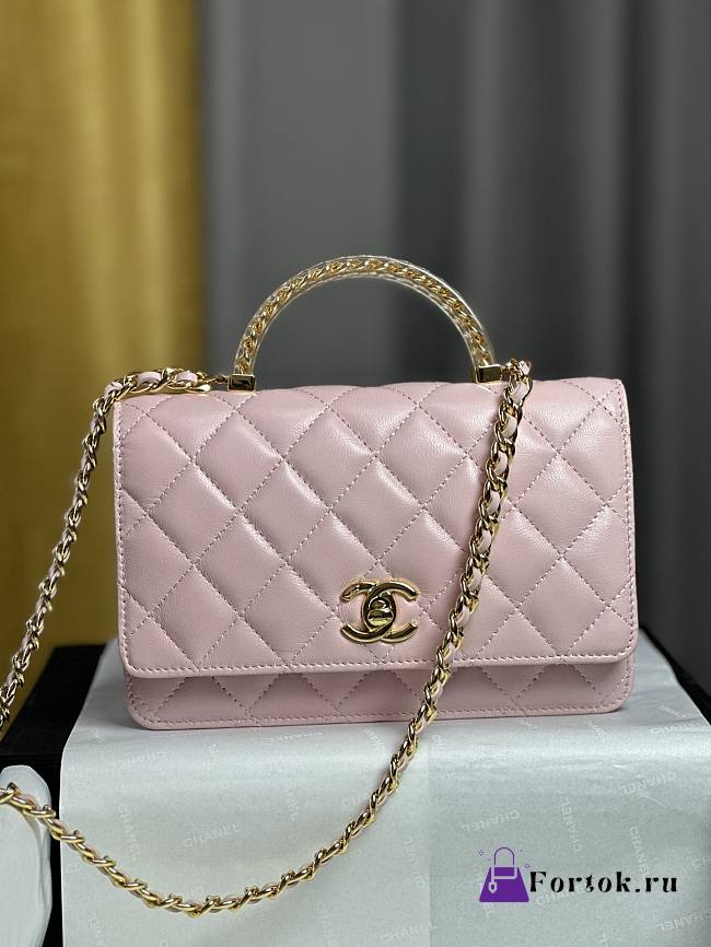 Fortok Chanel 24B twisted Chain Handle Woc Bag Pink 19x12x4.5cm - 1