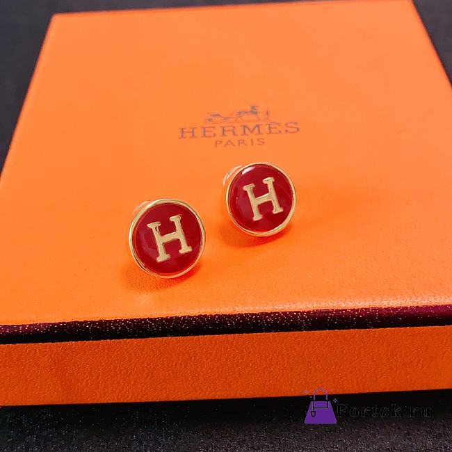 Fortok Hermes Red H-Letter Small Earrings - 1