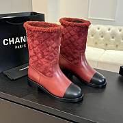 Fortok Chanel 25SS Patchwork Thick Heel Short Boots Red - 1