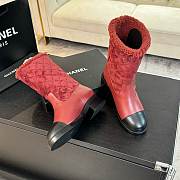 Fortok Chanel 25SS Patchwork Thick Heel Short Boots Red - 5