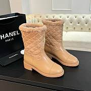 Fortok Chanel 25SS Patchwork Thick Heel Short Boots Beige - 1