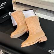 Fortok Chanel 25SS Patchwork Thick Heel Short Boots Beige - 5