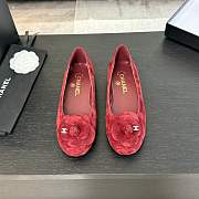 Fortok Chanel Red Suede Camellia Ballet Flats - 1