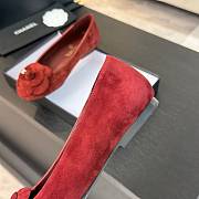 Fortok Chanel Red Suede Camellia Ballet Flats - 5