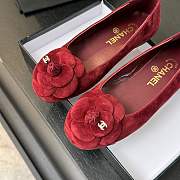 Fortok Chanel Red Suede Camellia Ballet Flats - 4