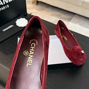 Fortok Chanel Red Suede Camellia Ballet Flats - 3