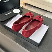 Fortok Chanel Red Suede Camellia Ballet Flats - 2