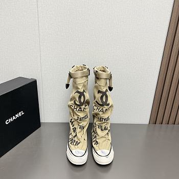 Fortok Chanel Graffiti Canvas Boots Beige