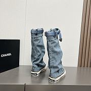 Fortok Chanel Graffiti Canvas Boots Blue - 2