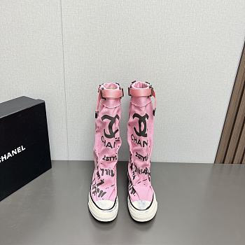 Fortok Chanel Graffiti Canvas Boots Pink