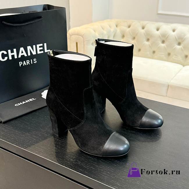 Fortok Chanel Suede Calfskin & Lambskin Black Short Boots - 1