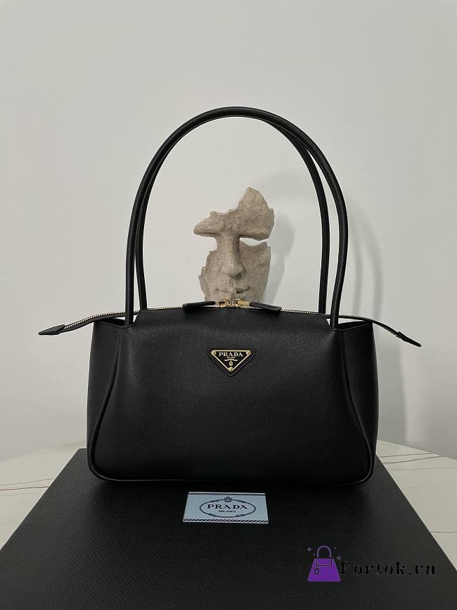 Fortok Prada Medium Leather Handbag Black 1BA444 28×16×10.5cm - 1