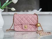 Fortok Chanel Mini Square Flap Bag With Pearl Crush Chain Pink 13x18x7cm - 1