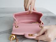 Fortok Chanel Mini Square Flap Bag With Pearl Crush Chain Pink 13x18x7cm - 3