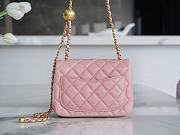 Fortok Chanel Mini Square Flap Bag With Pearl Crush Chain Pink 13x18x7cm - 5