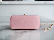 Fortok Chanel Mini Square Flap Bag With Pearl Crush Chain Pink 13x18x7cm - 4