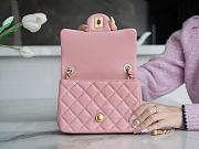 Fortok Chanel Mini Square Flap Bag With Pearl Crush Chain Pink 13x18x7cm - 2