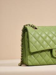 Fortok Chanel Classic Flap Caviar Leather Bag Green 15.5x25.5x6.5cm - 3