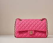 Fortok Chanel Classic Flap Caviar Leather Bag Pink 15.5x25.5x6.5cm - 1