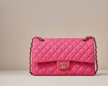 Fortok Chanel Classic Flap Caviar Leather Bag Pink 15.5x25.5x6.5cm