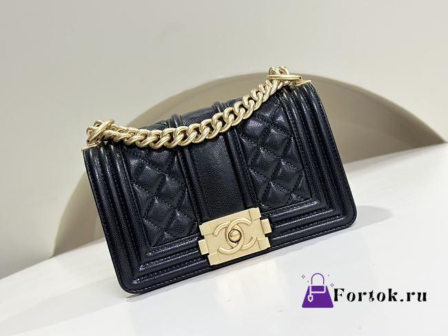 Fortok Chanel 24A Leboy Grained Calfskin Classic Bag Black 20cm - 1