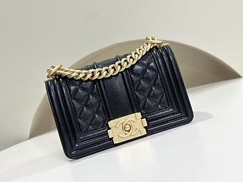 Fortok Chanel 24A Leboy Grained Calfskin Classic Bag Black 20cm