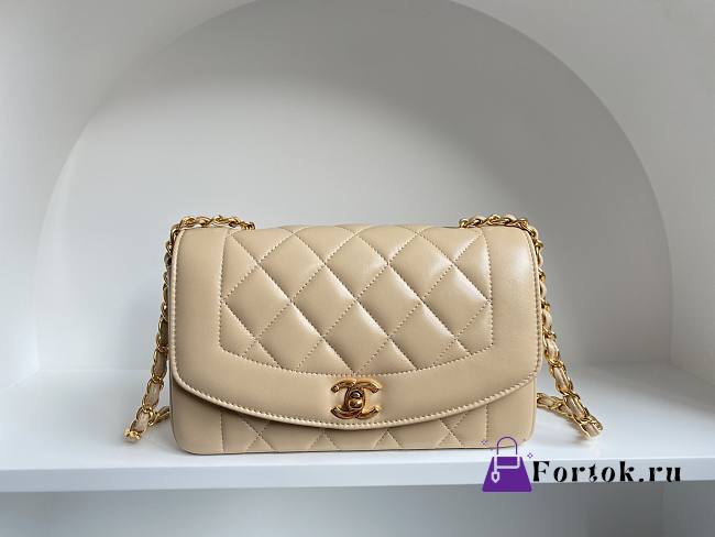 Fortok Chanel Vintage Princess Diana Bag Beige 22.5x14x7cm - 1