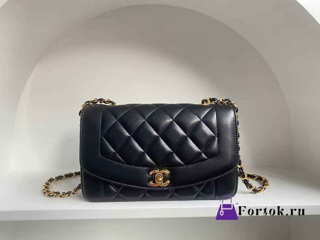 Fortok Chanel Vintage Princess Diana Bag Black 22.5x14x7cm - 1